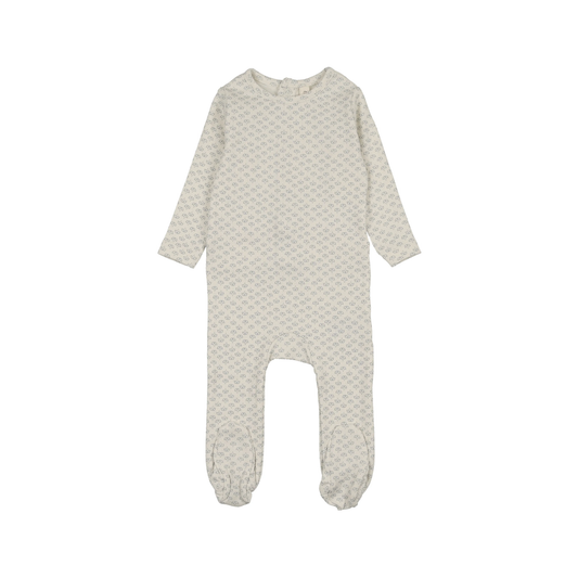 Lilette Cream/Blue Mini Flora Print Footie