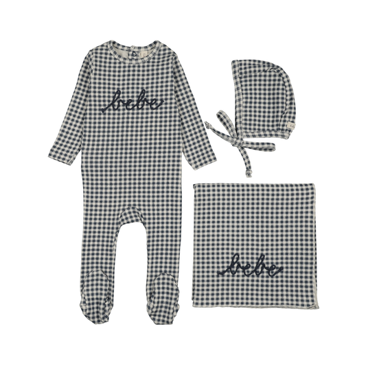 Lilette Off Navy Gingham Bebe Layette Set