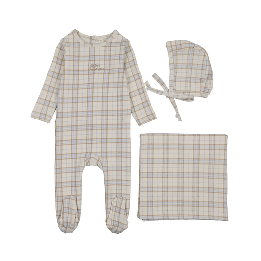 Lilette Oat Tartan Print Layette Set