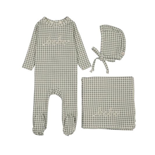 Lilette Pale Blue Gingham Bebe Layette Set