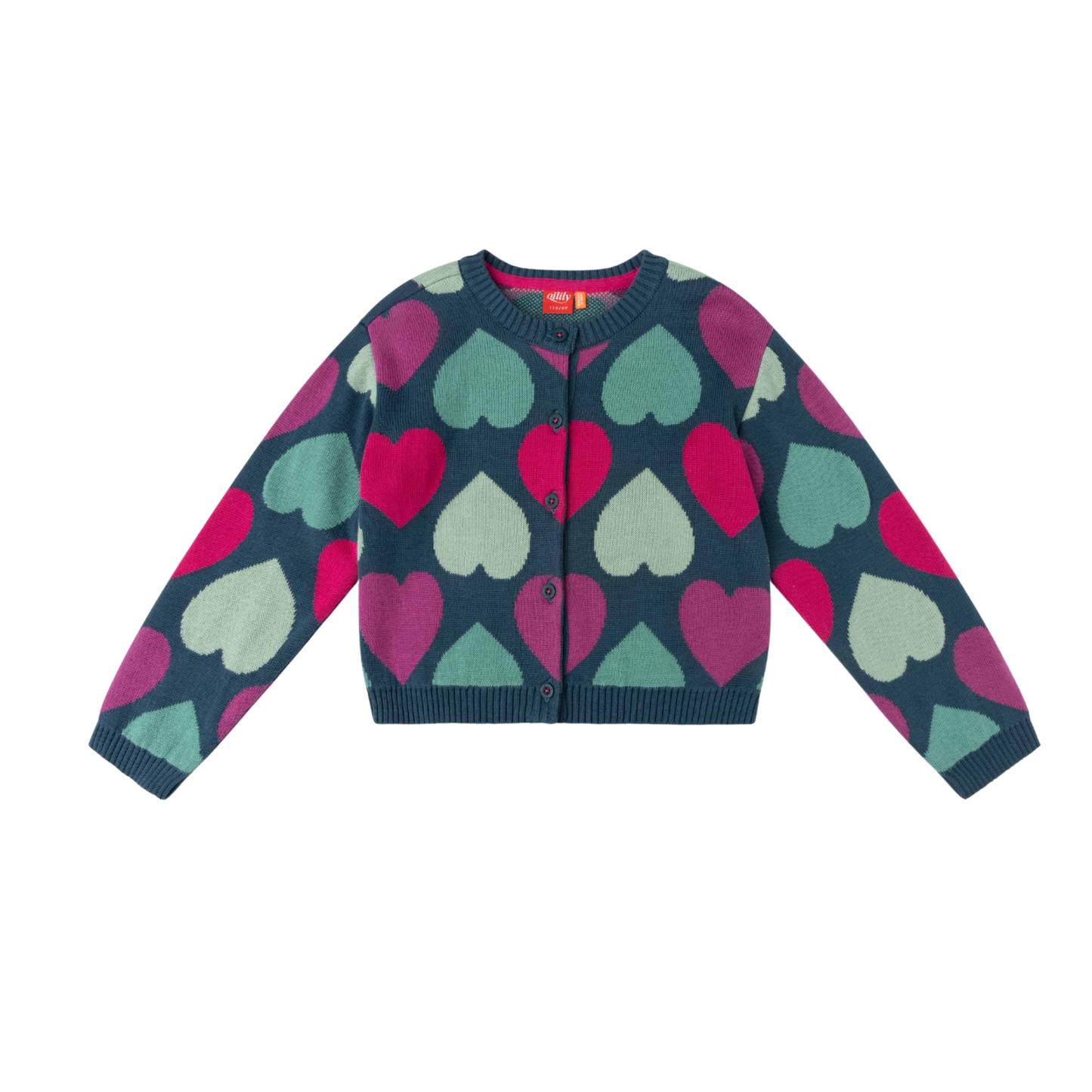 Oilily Deep Teal Hearts Vie Cardigan