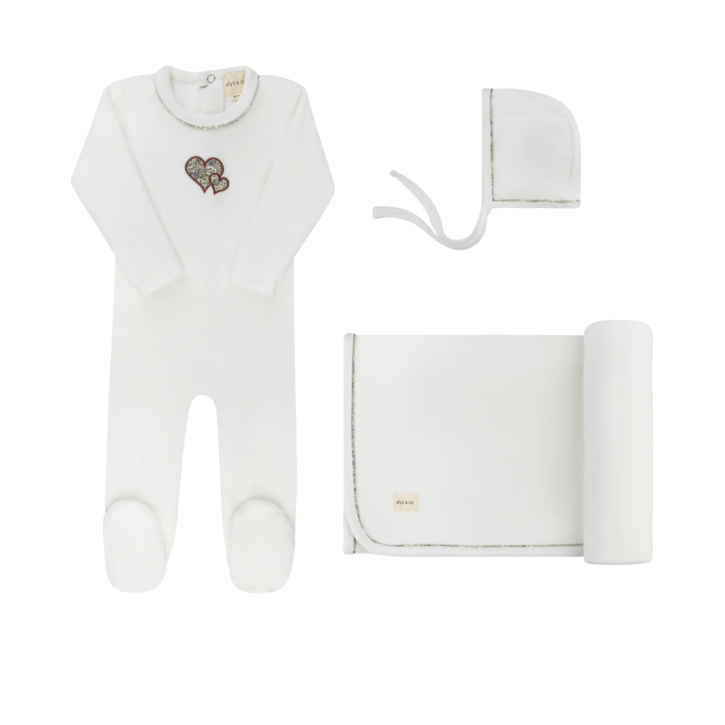 Ely's & Co Ivory Pink Embroidered Liberty / Berry Layette Set
