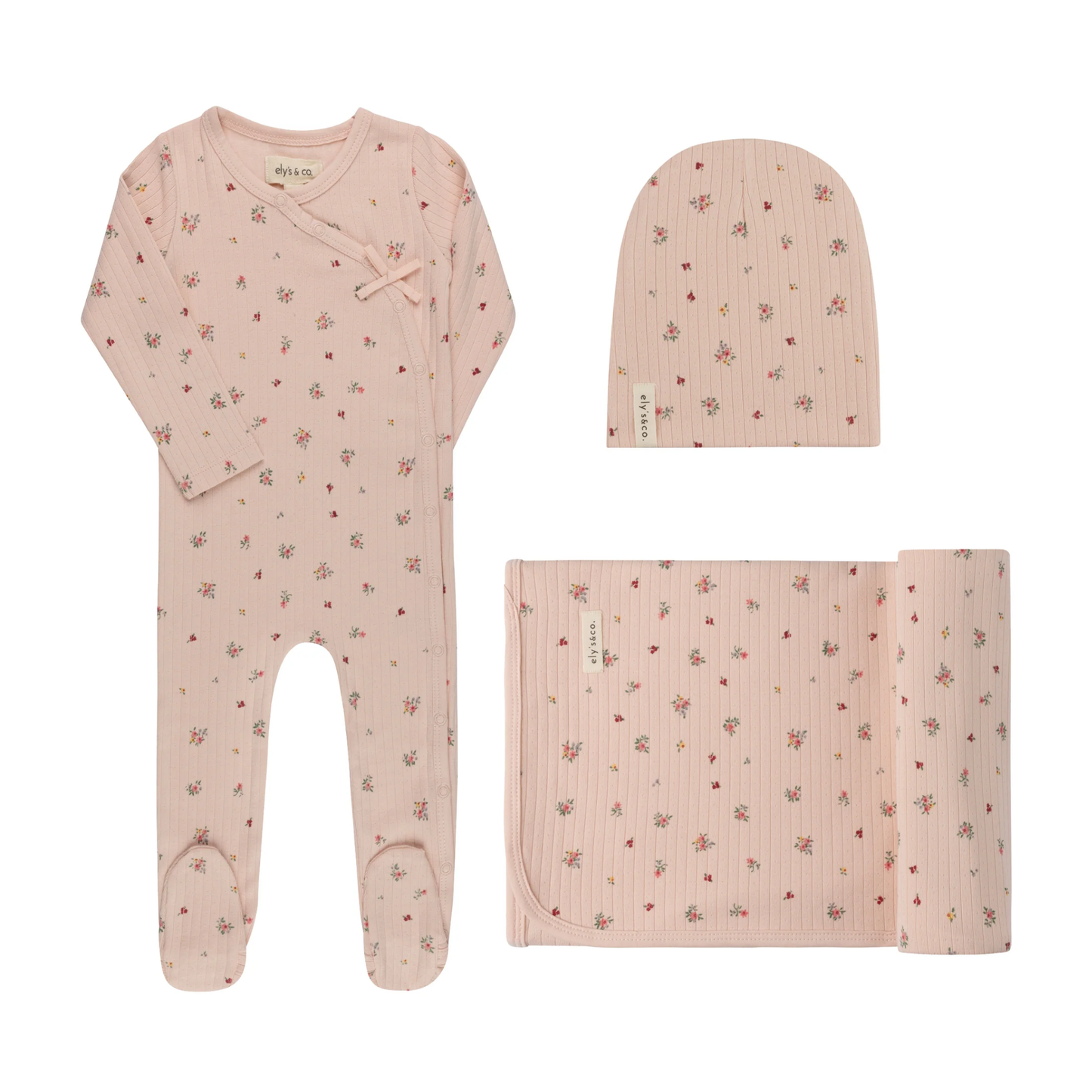 Ely's & Co Pink Floral Printed Floral Layette Set