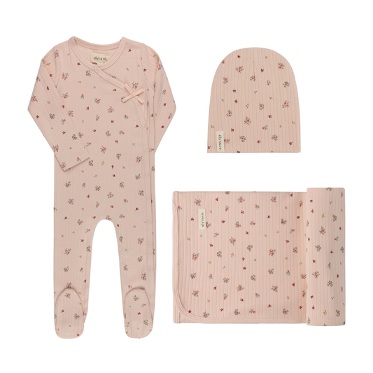 Ely's & Co Pink Floral Printed Floral Layette Set