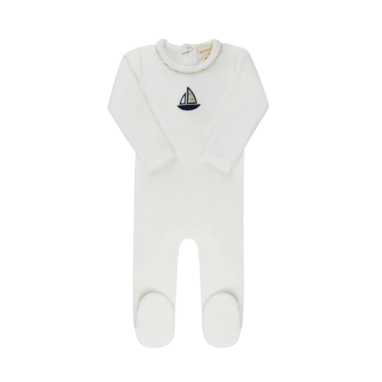 Ely's & Co Ivory Blue Embroidered Liberty / Berry Footie