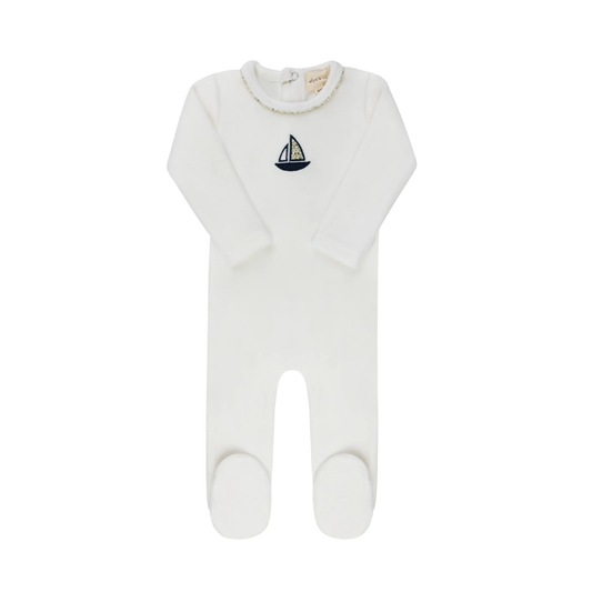 Ely's & Co Ivory Blue Embroidered Liberty / Berry Footie