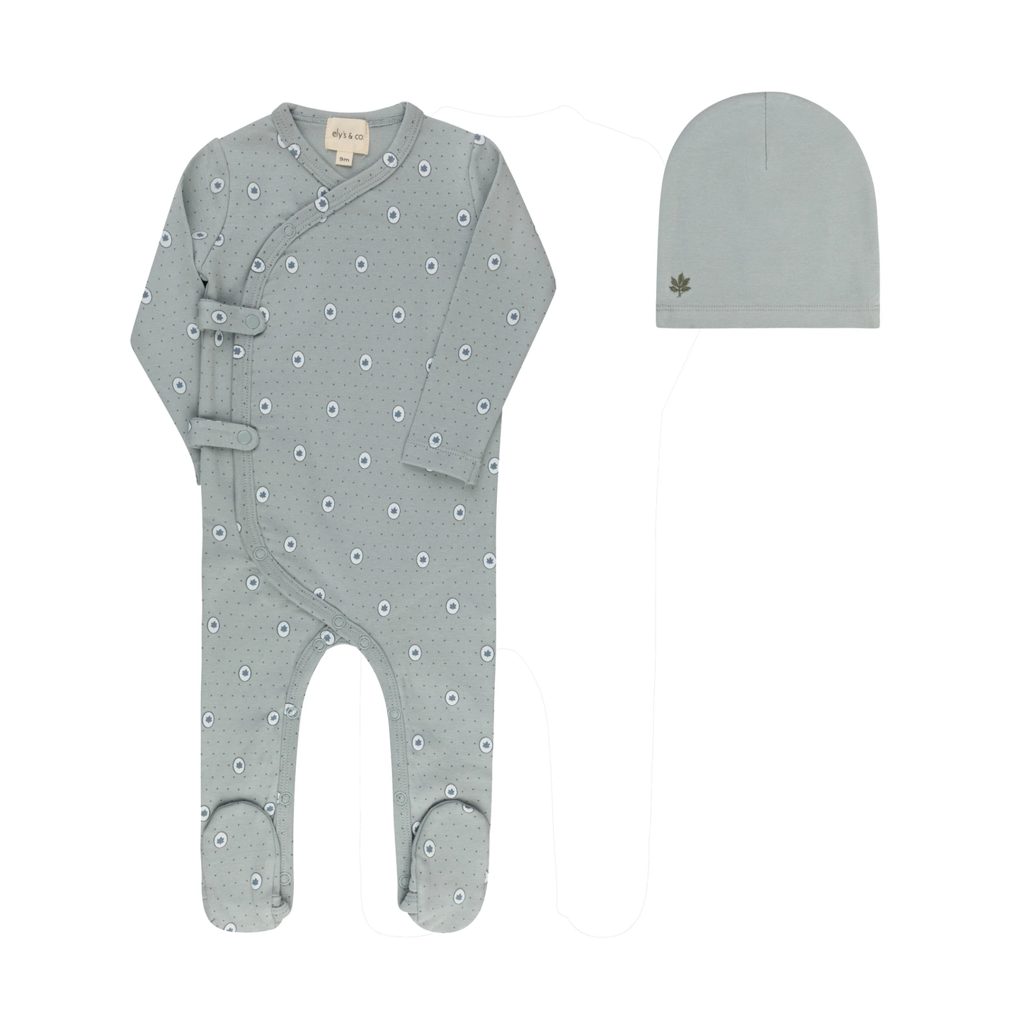 Ely's & Co Blue Floral Dot Footie With Beanie