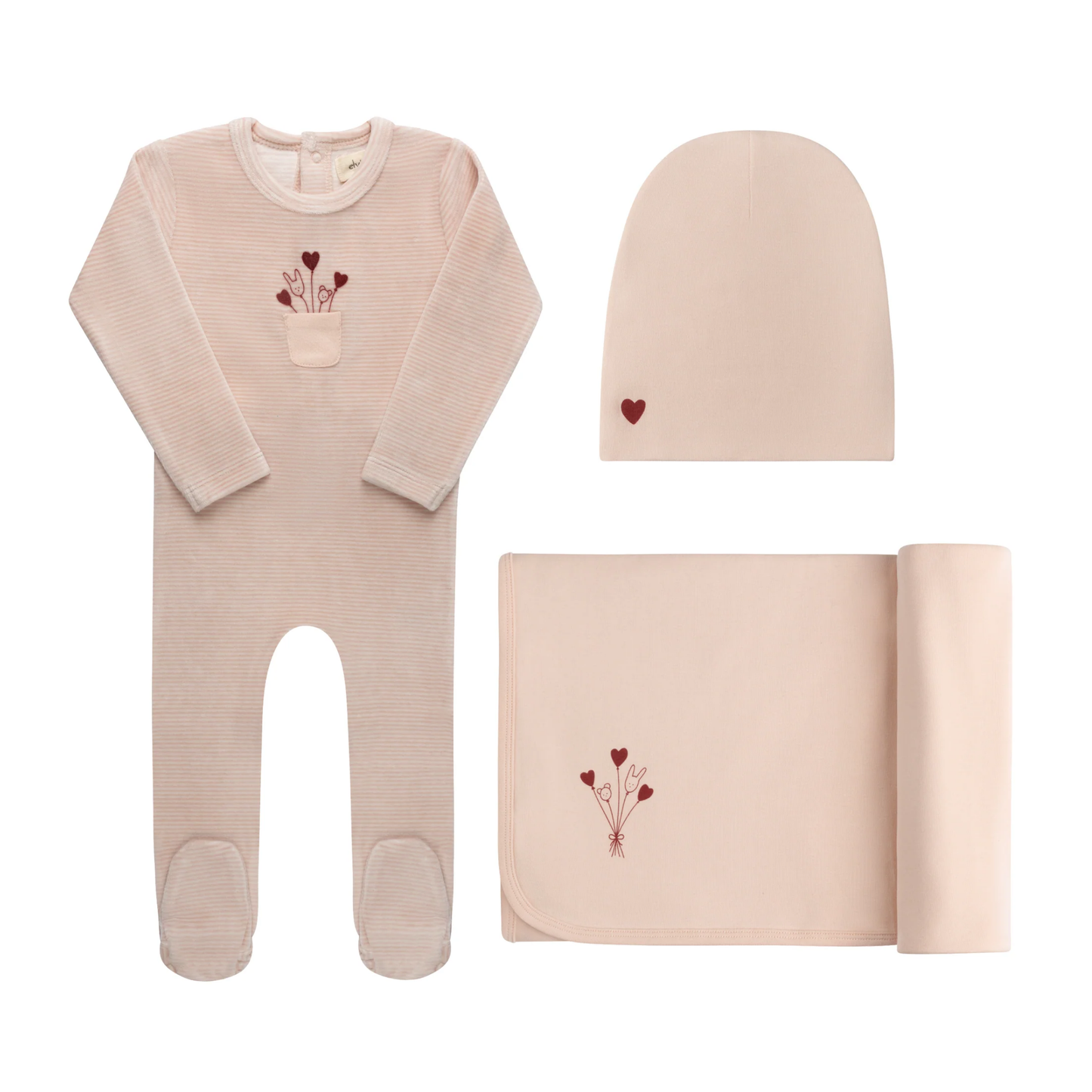 Ely's & Co Ivory Pink Stripe Layette Set