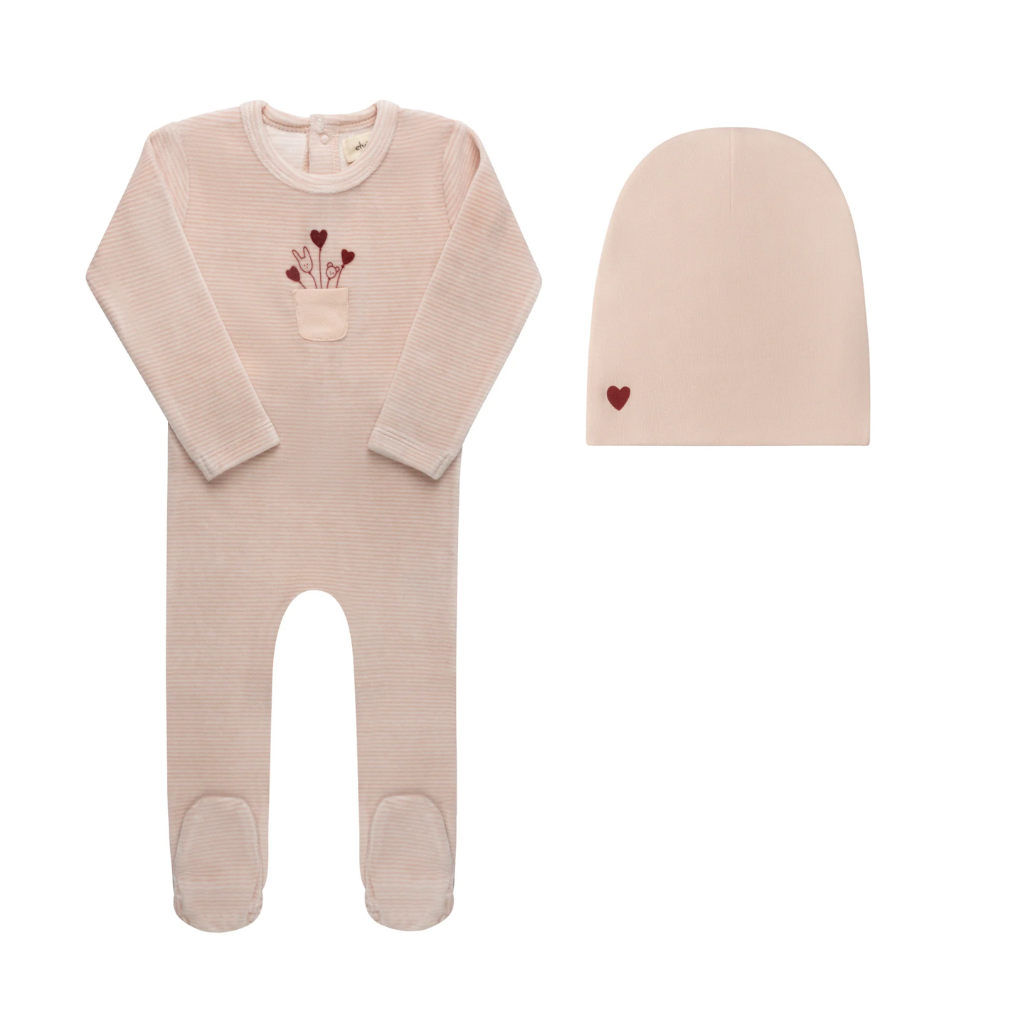 Ely's & Co Ivory Pink Stripe Footie With Beanie