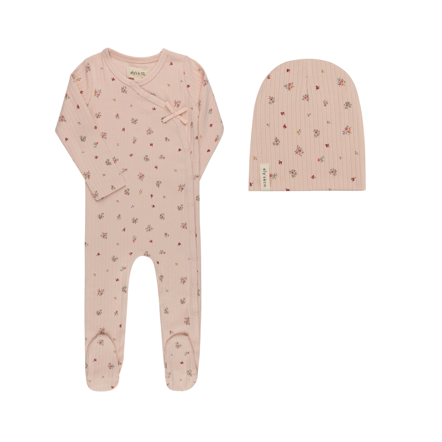 Ely's & Co Pink Floral Printed Floral Footie With Beanie