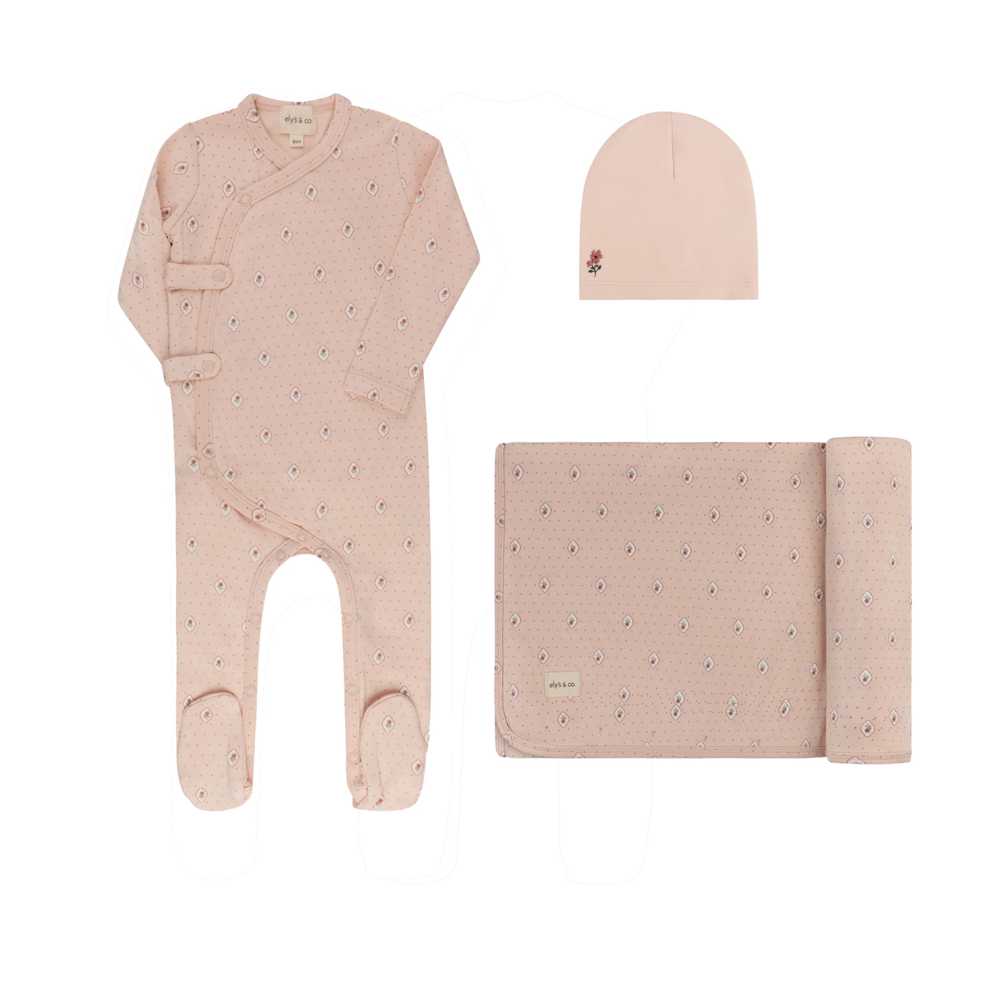 Ely's & Co Pink Floral Dot Layette Set