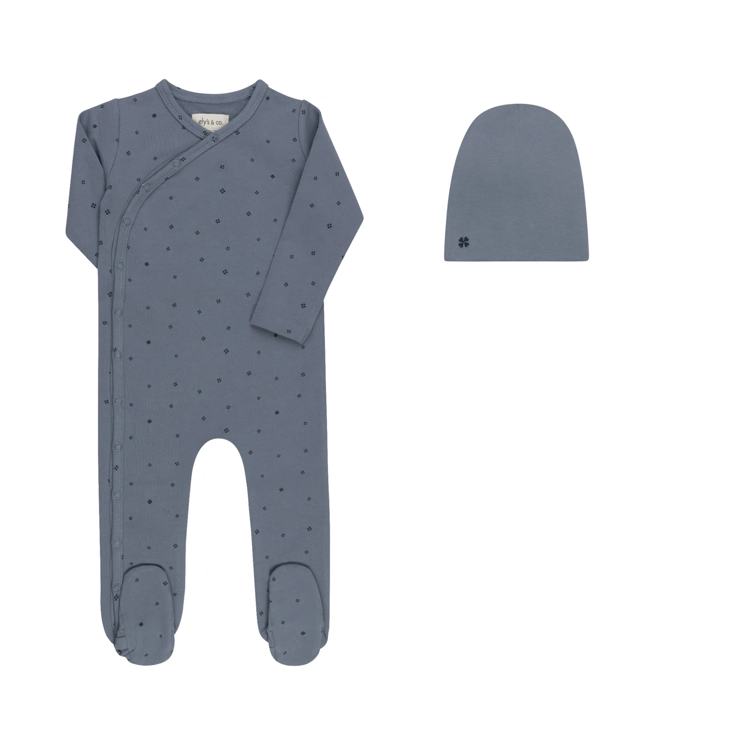 Ely's & Co Blue Clover Print Footie With Beanie