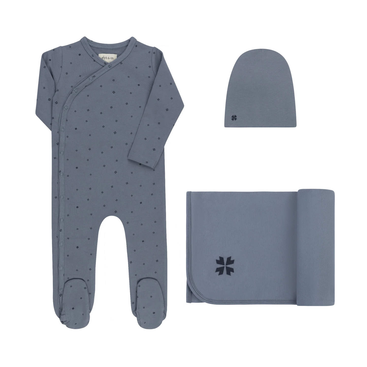 Ely's & Co Blue Clover Print Layette Set
