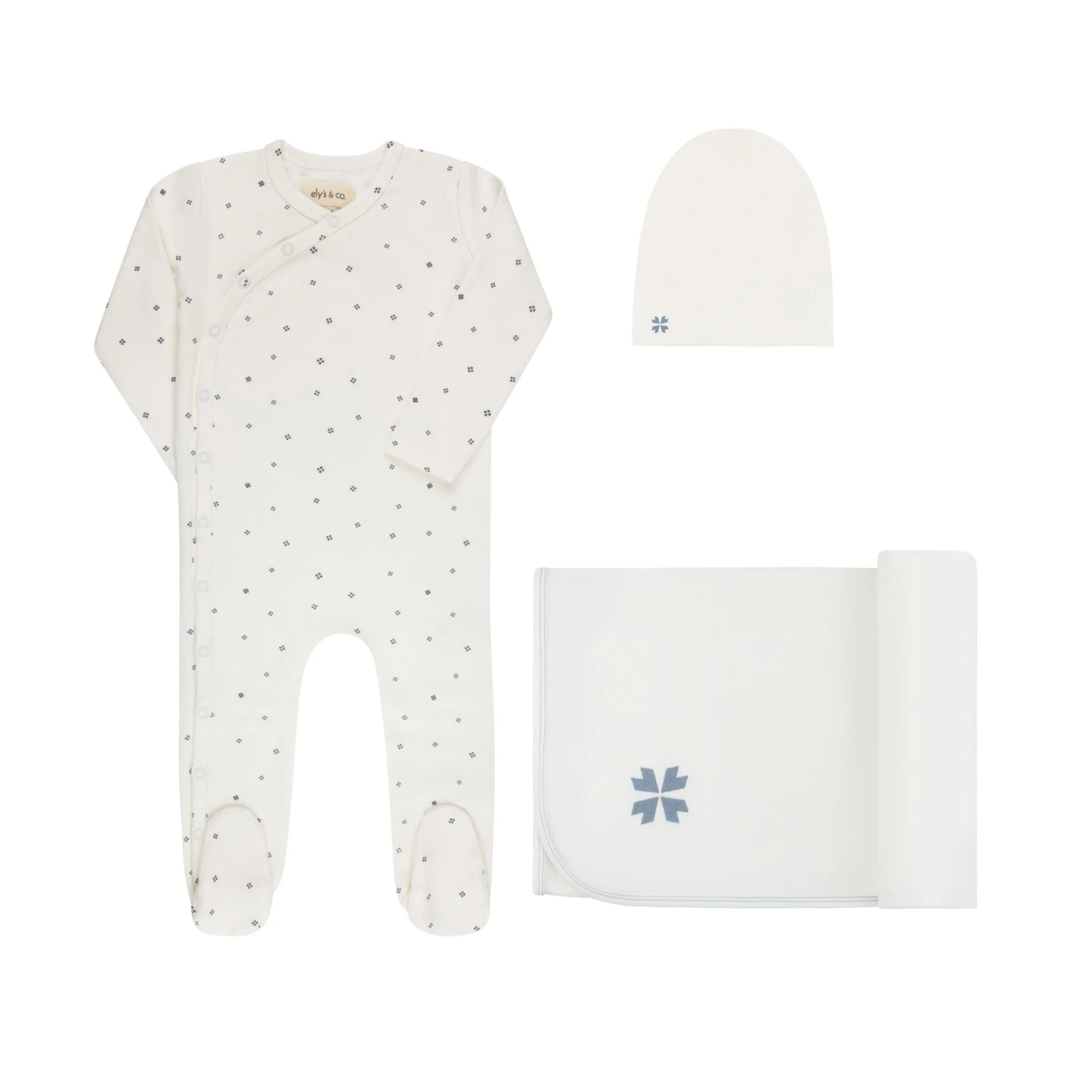 Ely's & Co Ivory Blue Clover Print Layette Set