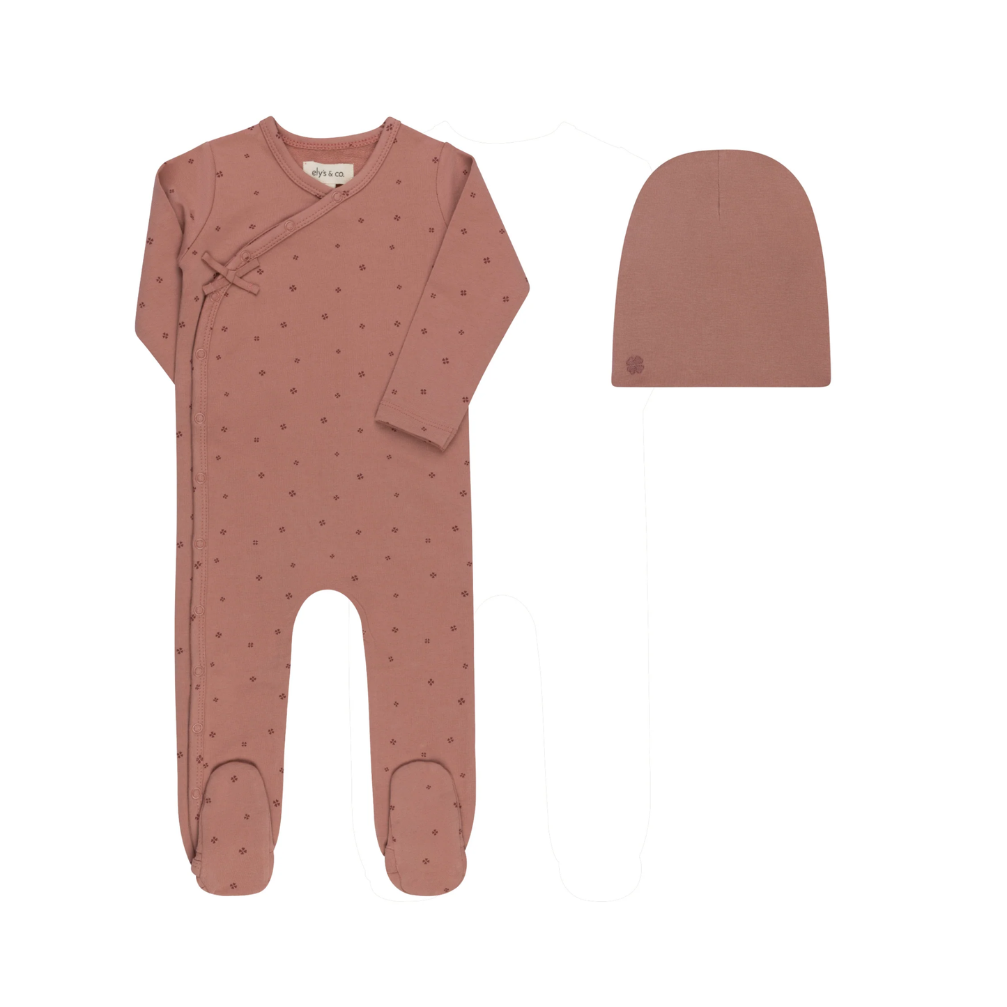 Ely's & Co Pink Clover Print Footie With Beanie