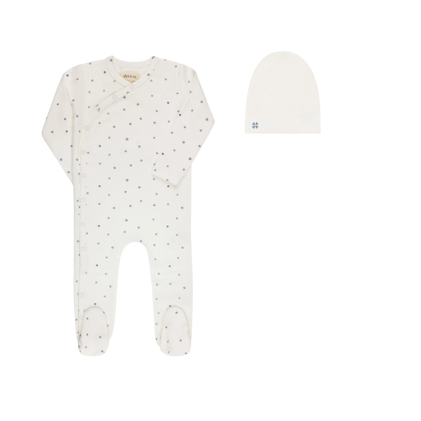 Ely's & Co Ivory Blue Clover Print With Beanie