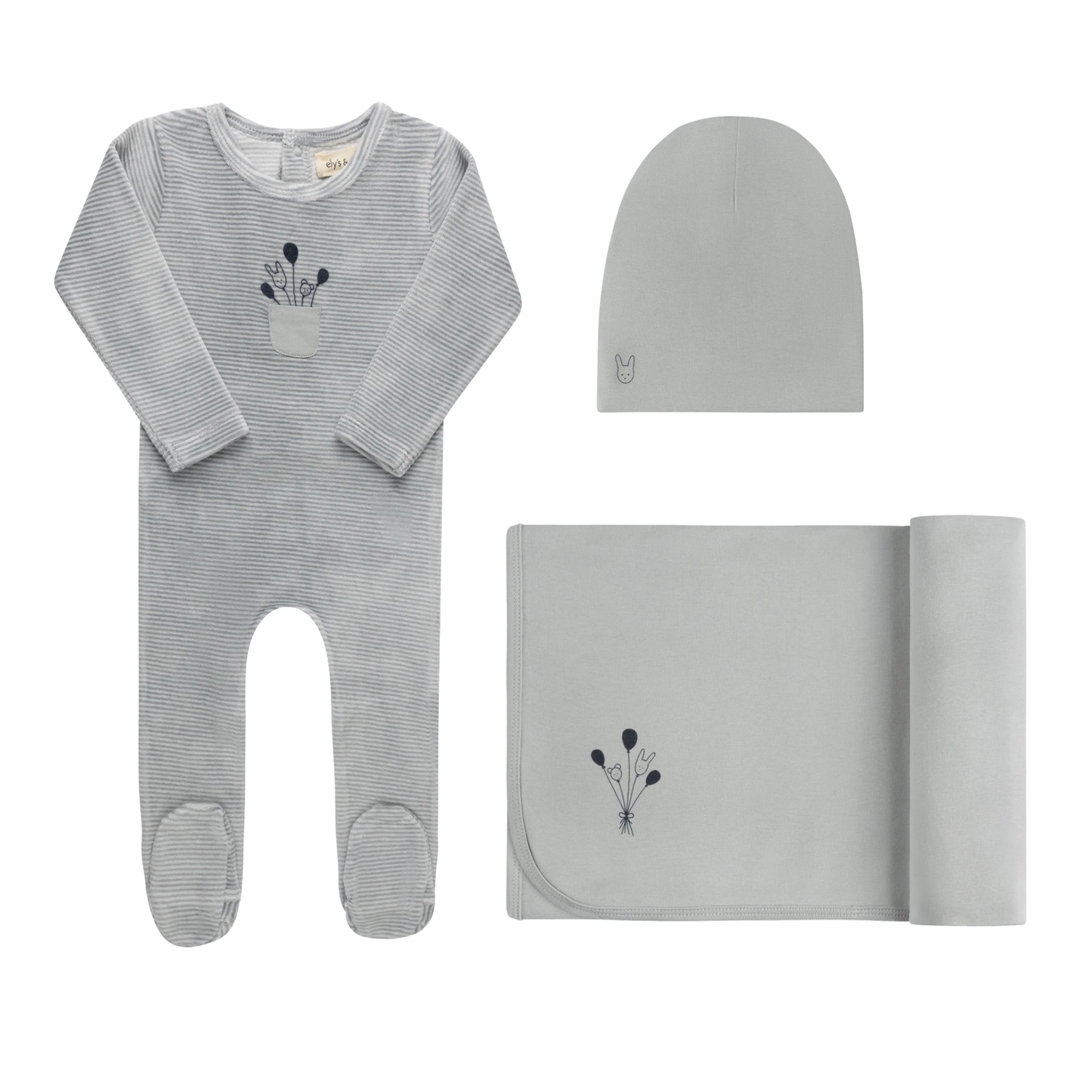Ely's & Co Ivory Blue Stripe Layette Set