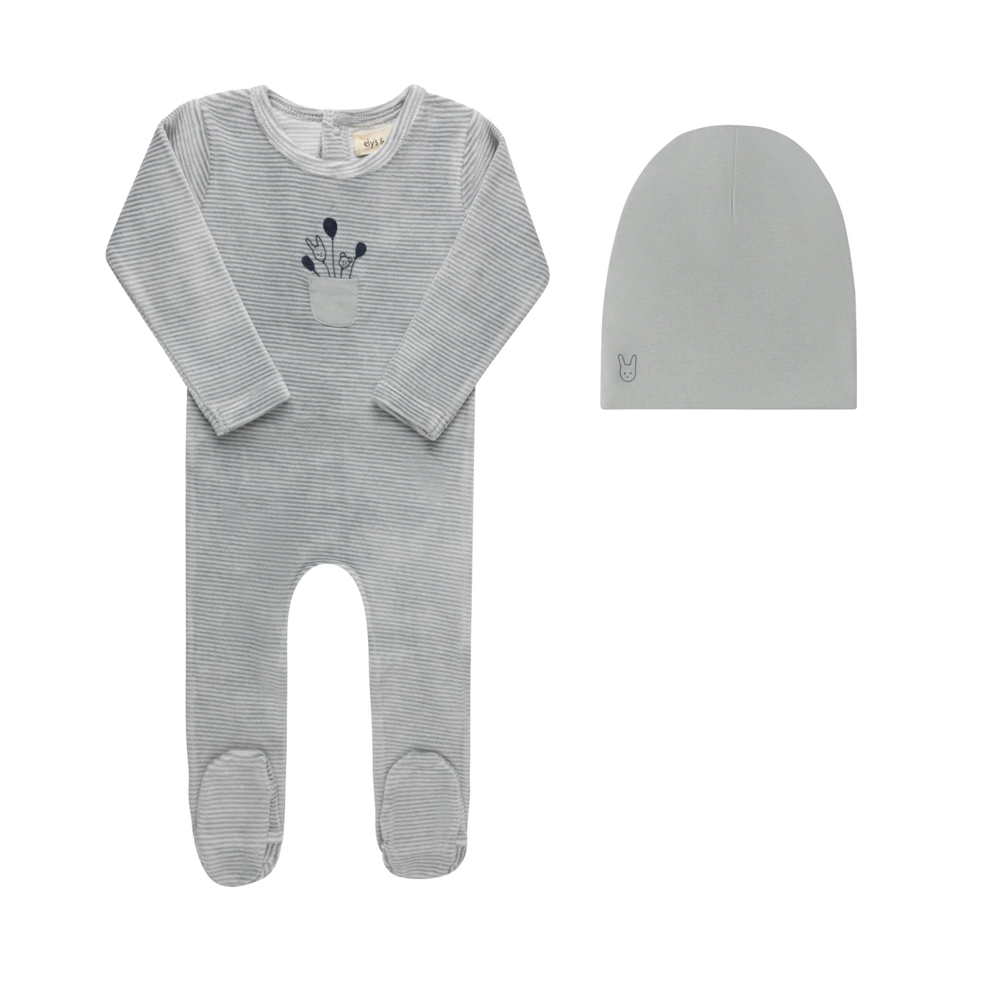 Ely's & Co Ivory Blue Stripe Footie With Beanie