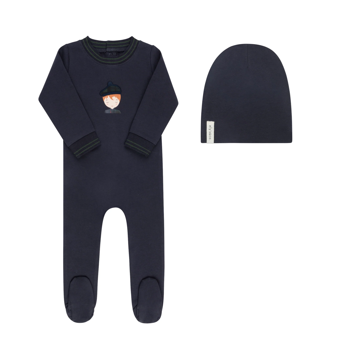 Ely's & Co Navy French Terry Scottish Footie With Beanie
