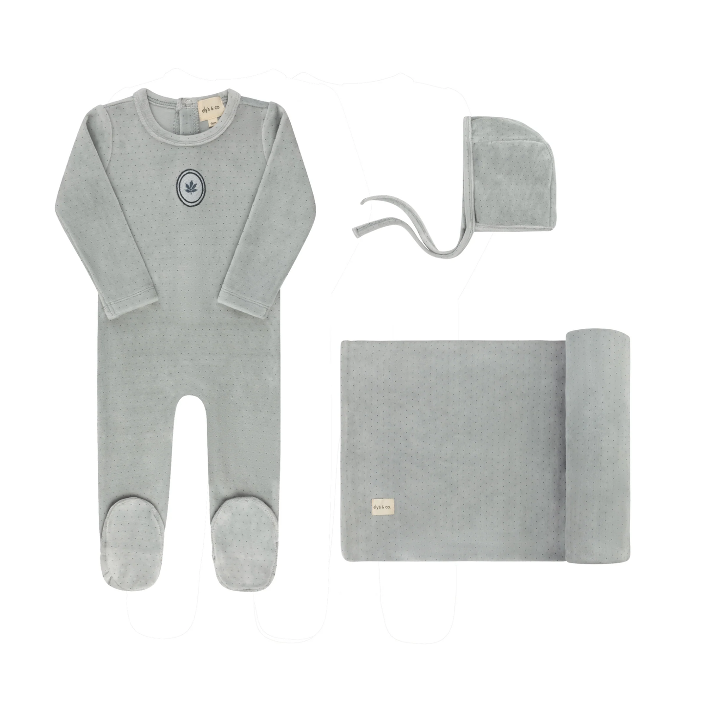Ely's & Co Blue Embroidered Floral Dot Layette Set