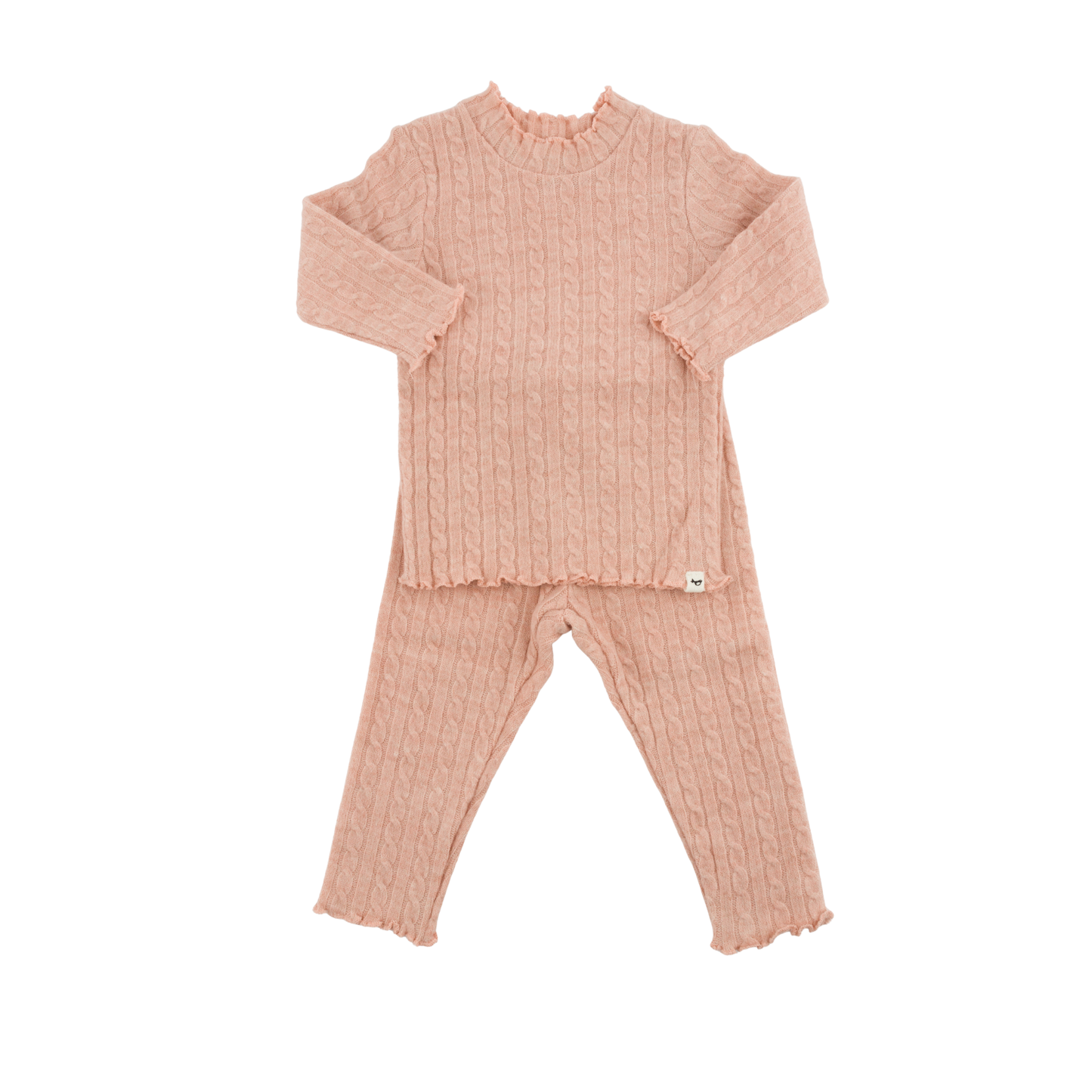 Oh Baby! Pale Pink Cable Knit Mock Neck Lettuce Edge Set