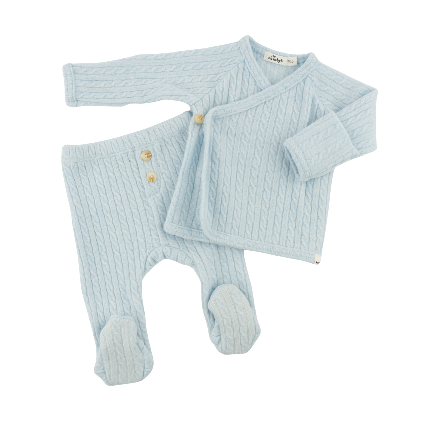 Oh Baby! Sky Blue Cable Knit Kimono Pants Set