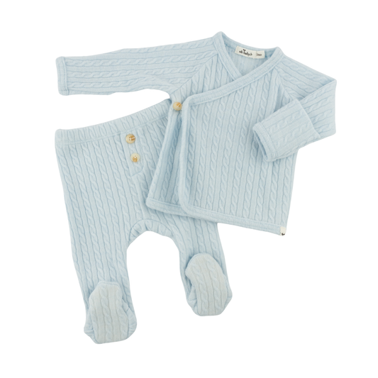 Oh Baby! Sky Blue Cable Knit Kimono Pants Set