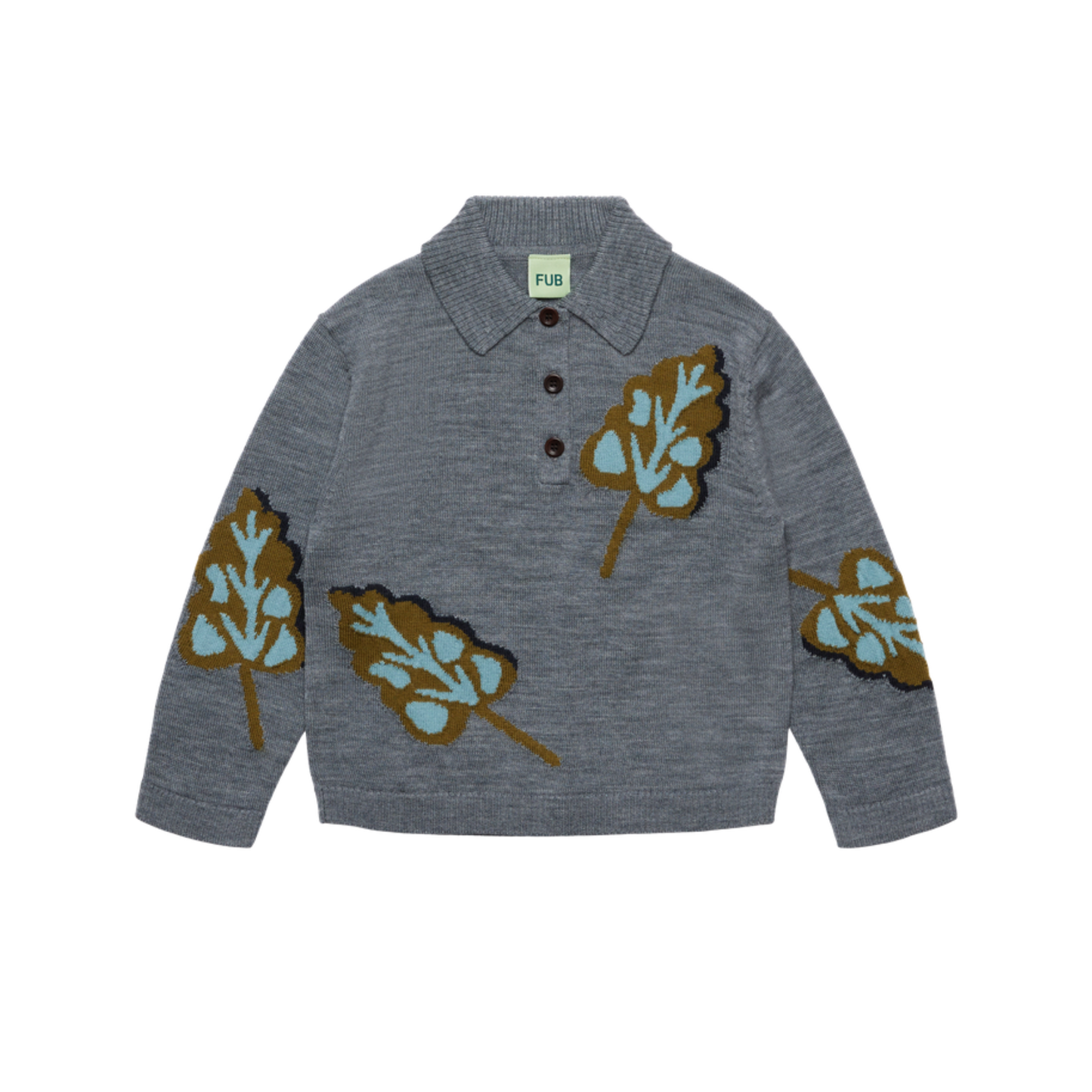 Fub Steel Jacquard Long Sleeve Sweater Polo