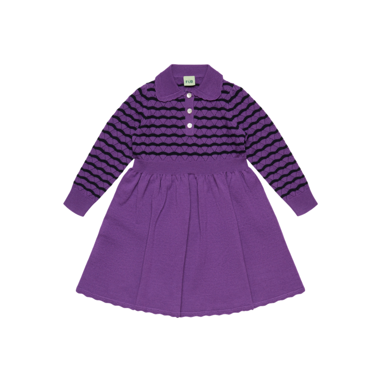 Fub Violet Pointelle Stripe Long Sleeve Dress