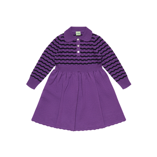 Fub Violet Pointelle Stripe Long Sleeve Dress