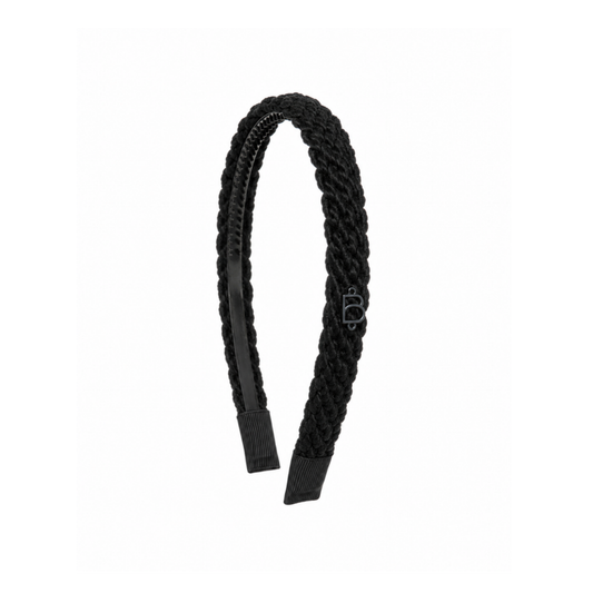 Bandeau Black Text Wool Braid Thin Flat Headband