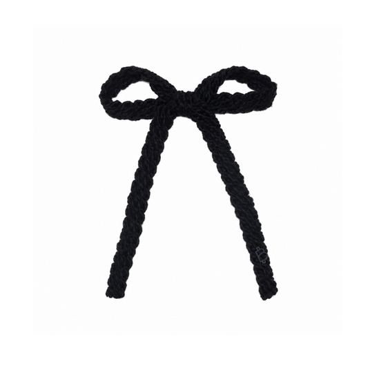 Bandeau Black Text Wool Braid Large Bow Clip