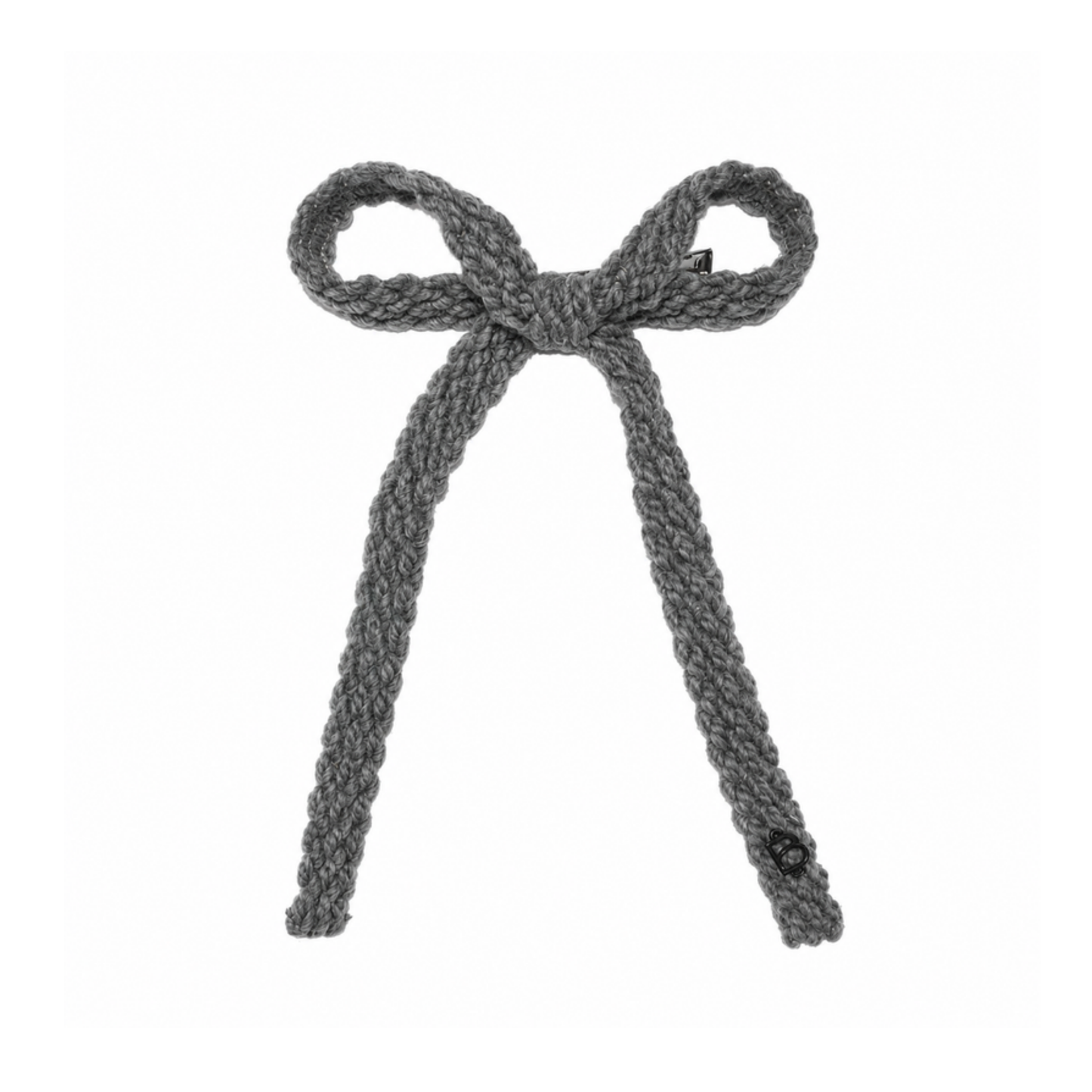 Bandeau Gray Text Wool Braid Large Bow Clip