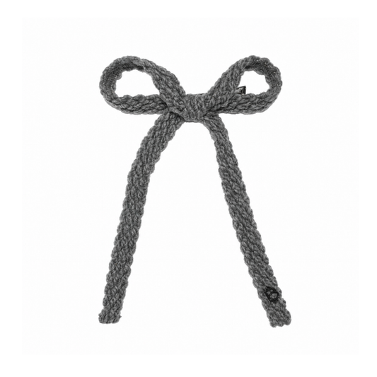 Bandeau Gray Text Wool Braid Large Bow Clip