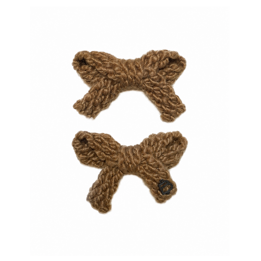 Bandeau Brown Text Wool Braid Mini Bow Clip Set