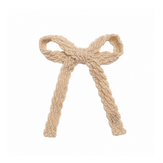Bandeau Beigy Pink Text Wool Braid Medium Bow Clip