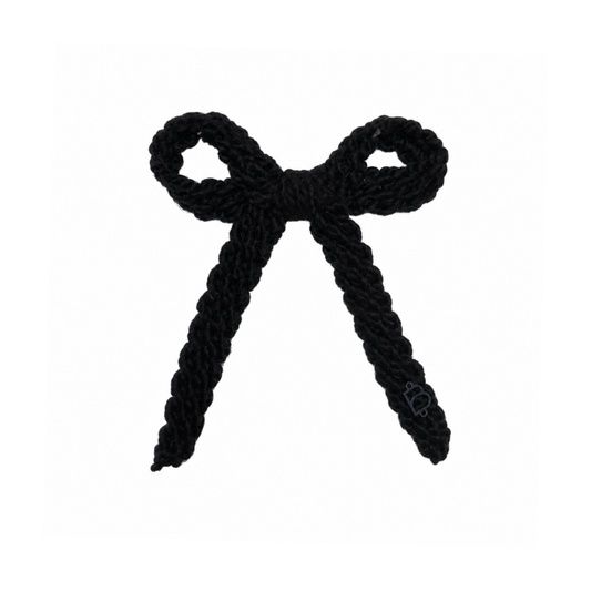 Bandeau Black Text Wool Braid Medium Bow Clip