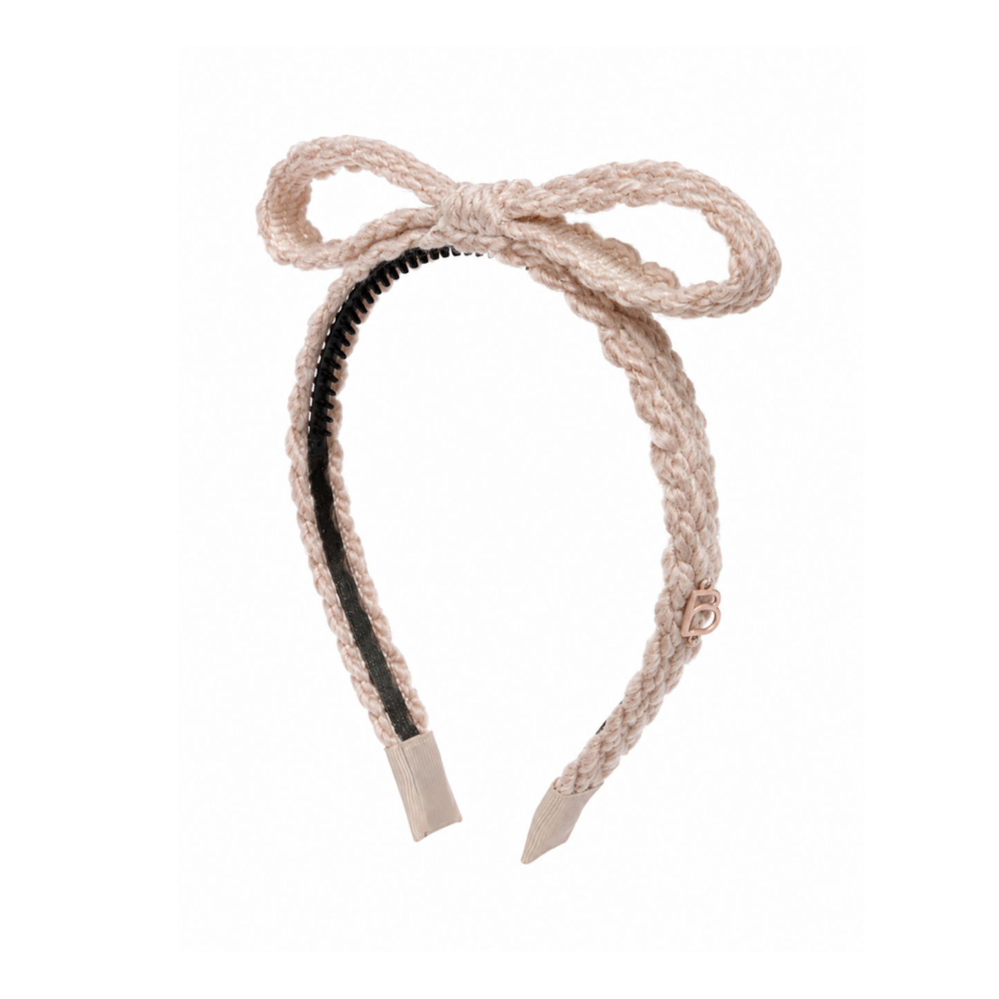 Bandeau Beigy Pink Text Wool Braid Bow Headband