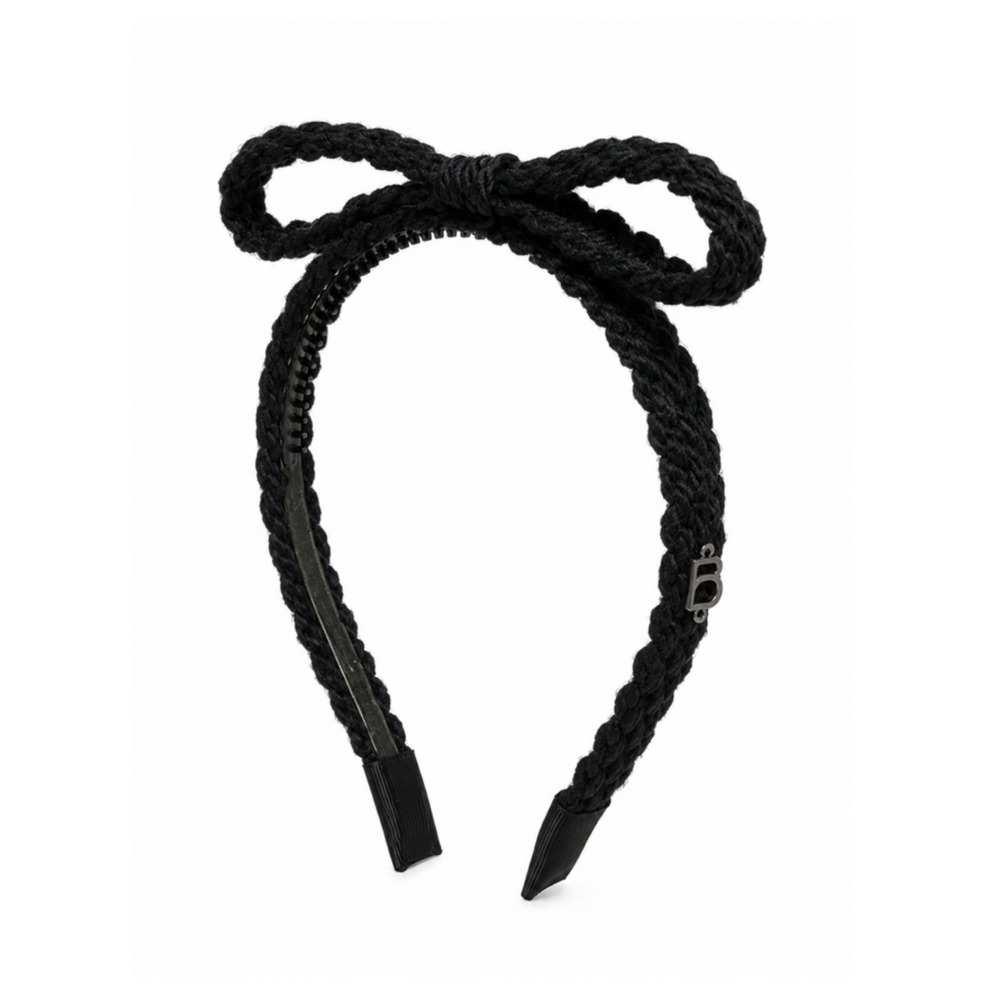 Bandeau Black Text Wool Braid Bow Headband