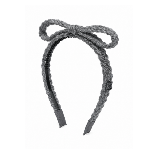 Bandeau Gray Text Wool Braid Bow Headband