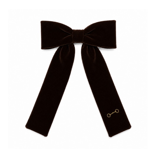 Bandeau Brown Velvet Gold Embroidered Large Bow Clip