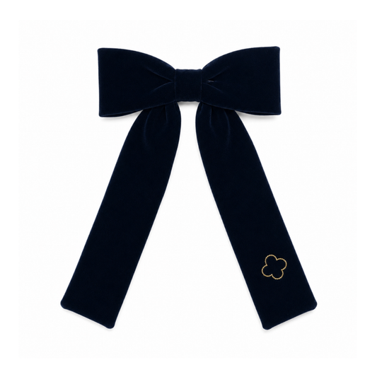 Bandeau Navy Velvet Gold Embroidered Large Bow Clip