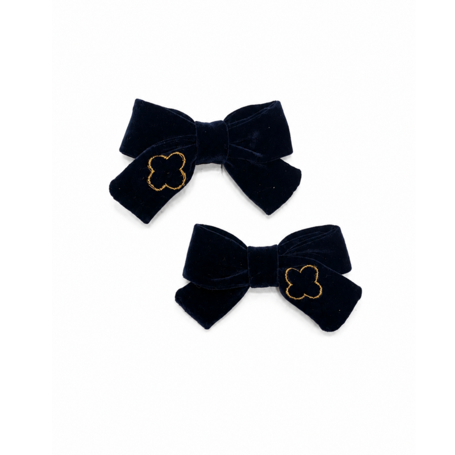 Bandeau Navy Velvet Gold Embroidered Mini Bow Clip Set