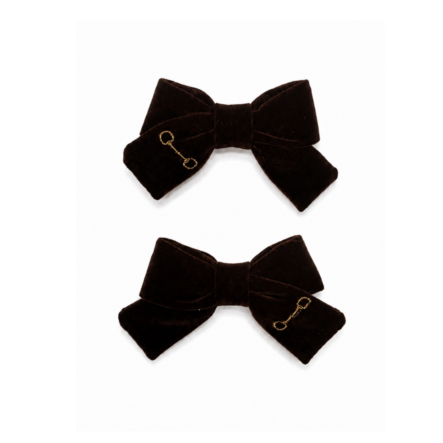 Bandeau Brown Velvet Gold Embroidered Mini Bow Clip Set