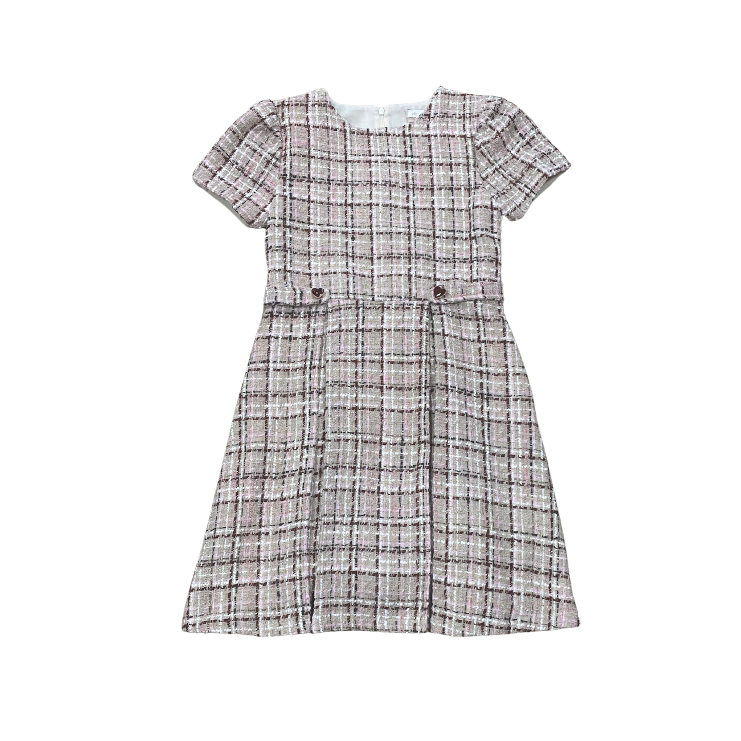 Patachou Bordeaux Plaid Short Sleeve Dress