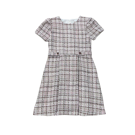 Patachou Bordeaux Plaid Short Sleeve Dress
