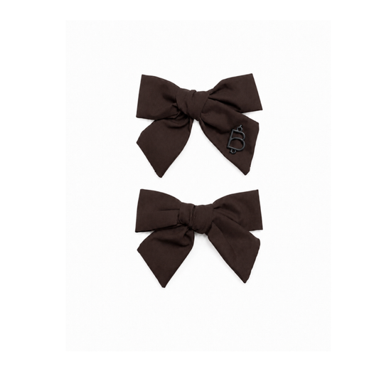 Bandeau Brown Taffeta Winter Mini Bow Clip Set