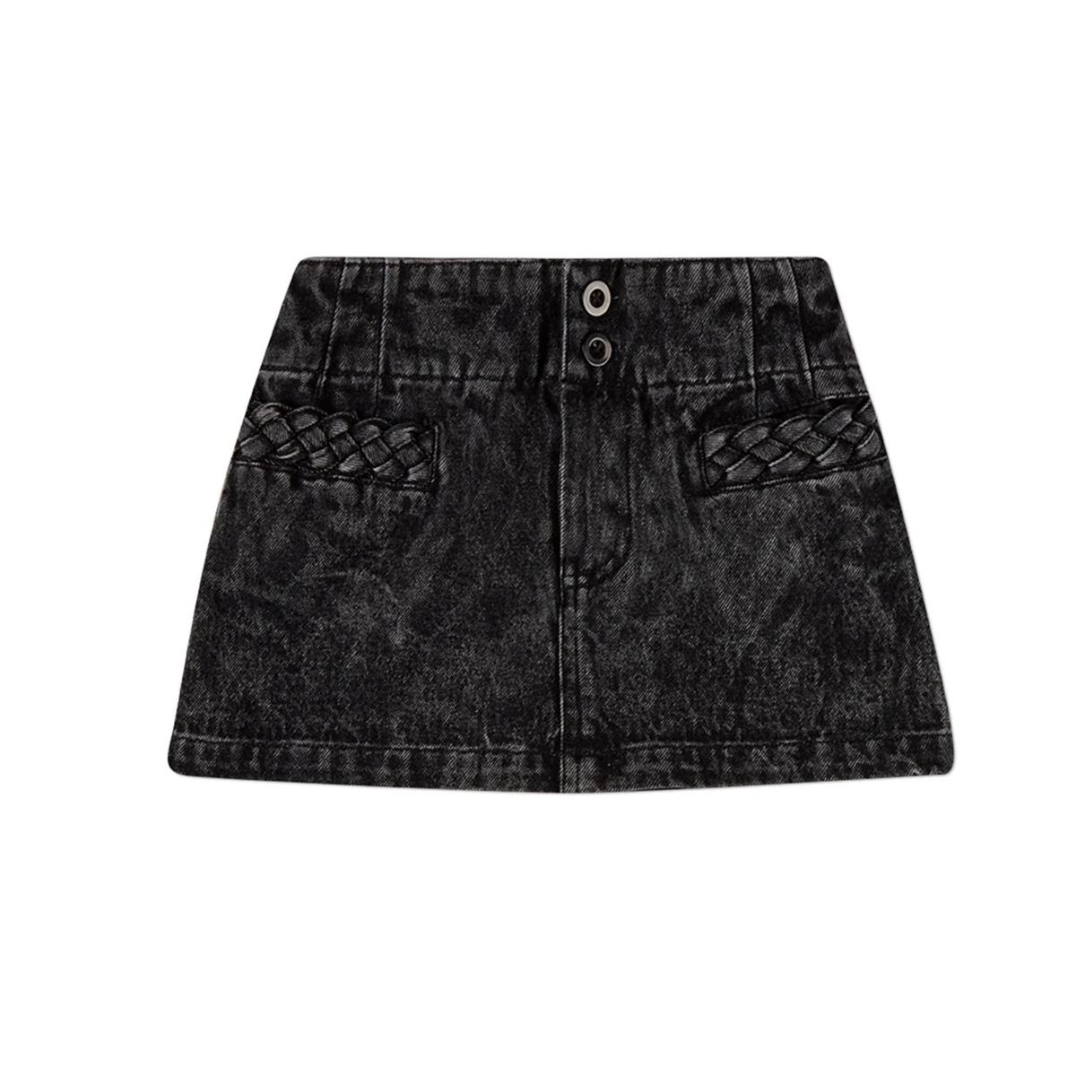 MiniMoi Black Wash Braided Pocket Trim Denim Short Skirt