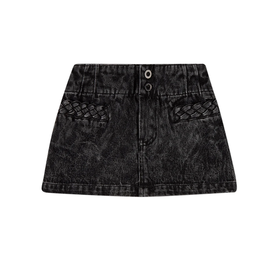 MiniMoi Black Wash Braided Pocket Trim Denim Short Skirt