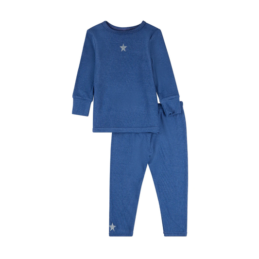 MiniMoi Navy Star Embroidered Textured 2 Pc Pajama Set